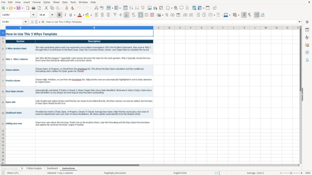 Instructions – 5 Whys Excel – Free Template (2026)