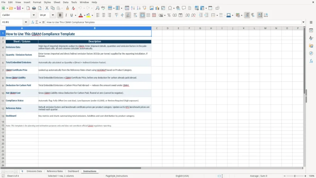 Instructions – CBAM Excel – Free Template (2026)