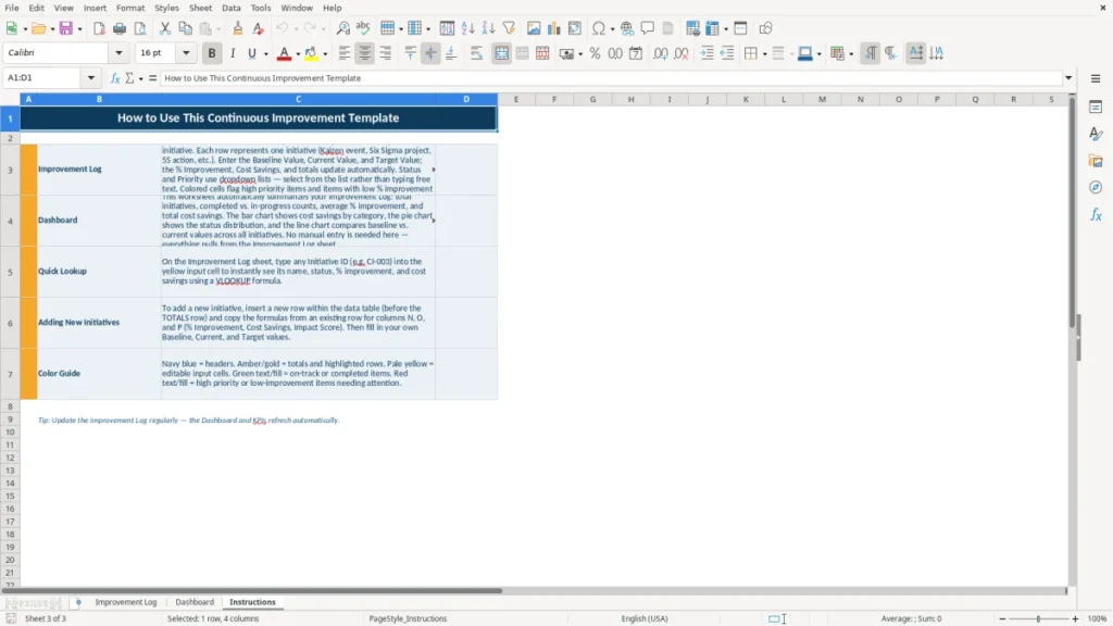 Instructions – Continuous Improvement Excel – Free Template (2026)