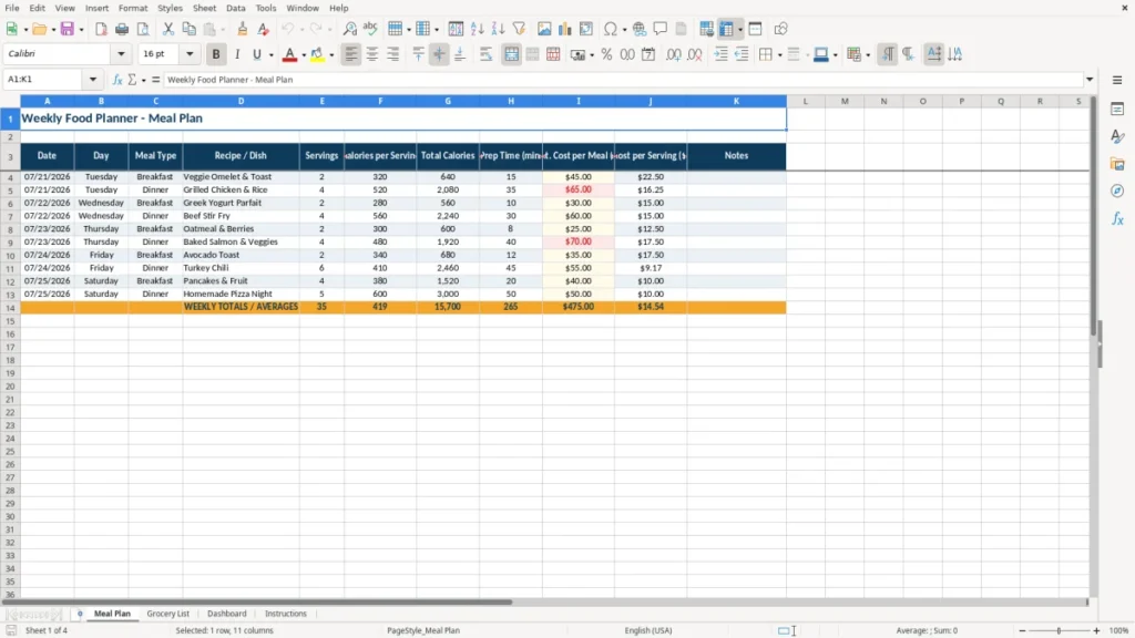 Meal Plan – Food Planner Excel – Free Template (2026)
