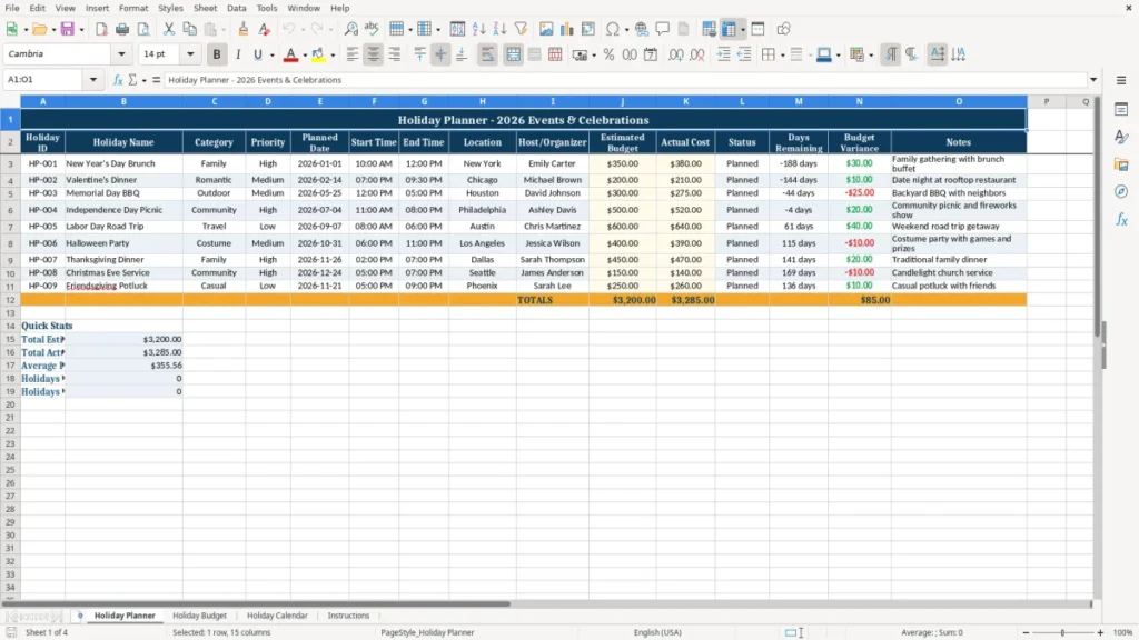 Holiday Planner – Holiday Planner Excel – Free Template (2026)