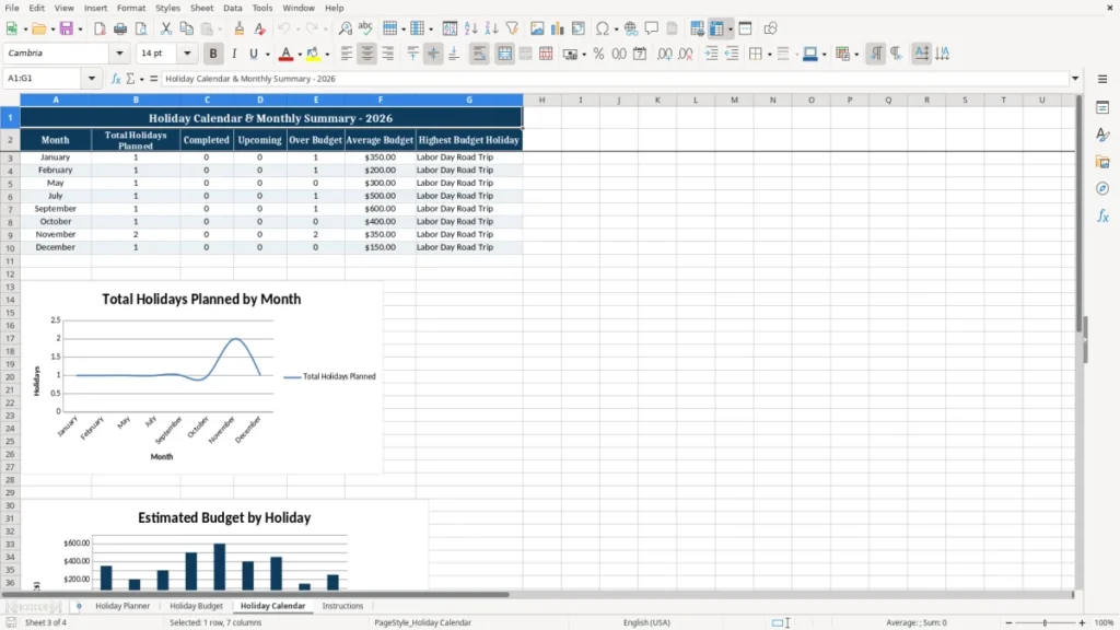 Holiday Calendar – Holiday Planner Excel – Free Template (2026)