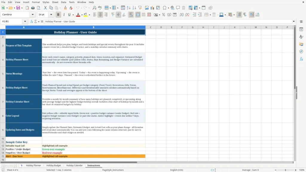 Instructions – Holiday Planner Excel – Free Template (2026)