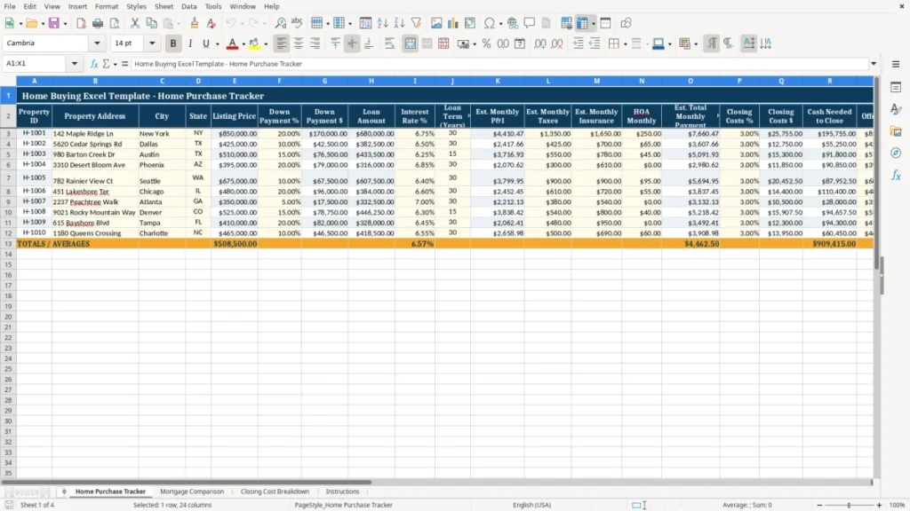 Home Purchase Tracker – Home Buying Excel – Free Template (2026)