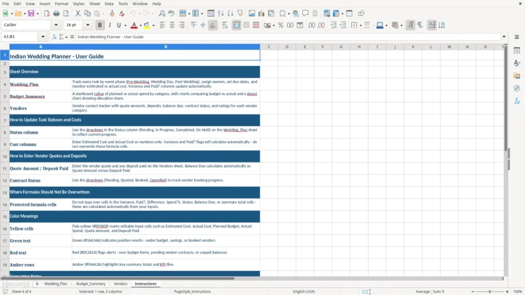 Instructions – Indian Wedding Planner Excel – Template (2026)