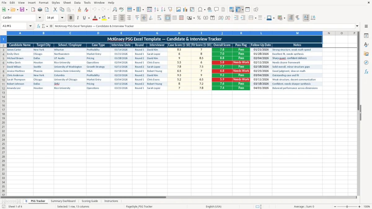 Screenshot 1: tab PSG Tracker - Excel template mckinsey psg excel template