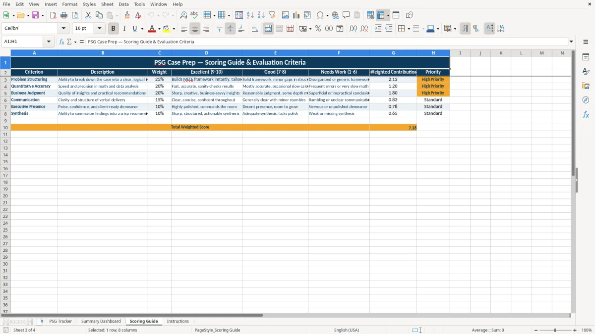 Screenshot 3: tab Scoring Guide - Excel template mckinsey psg excel template