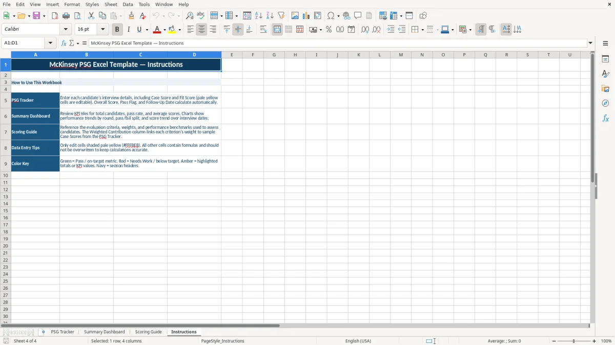 Screenshot 4: tab Instructions - Excel template mckinsey psg excel template