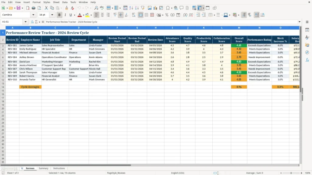 Reviews – Performance Review Excel – Template (2026)