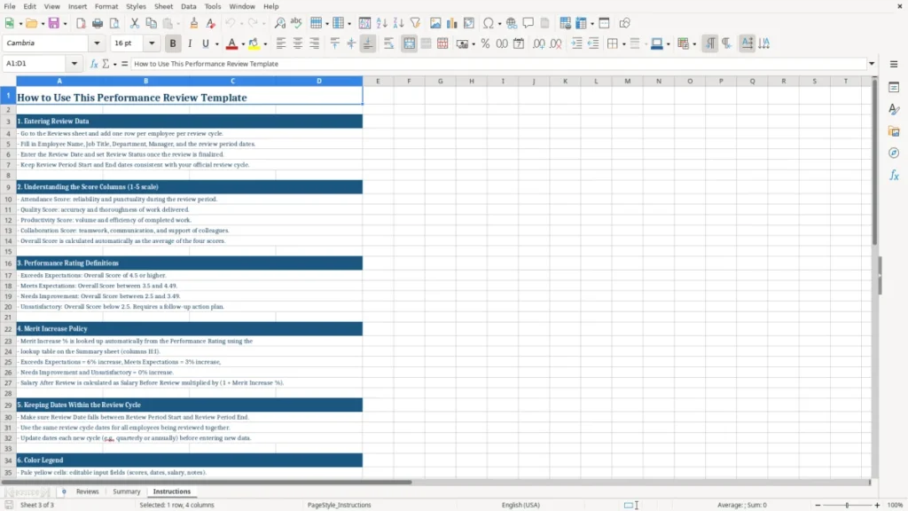 Instructions – Performance Review Excel – Template (2026)