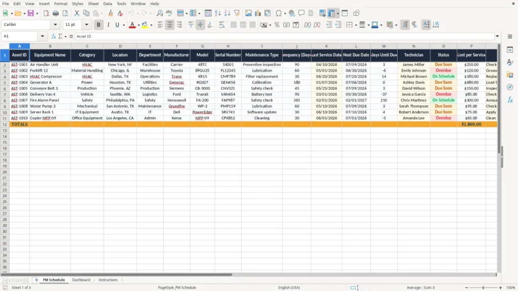 PM Schedule – Preventive Maintenance Excel – Template (2026)