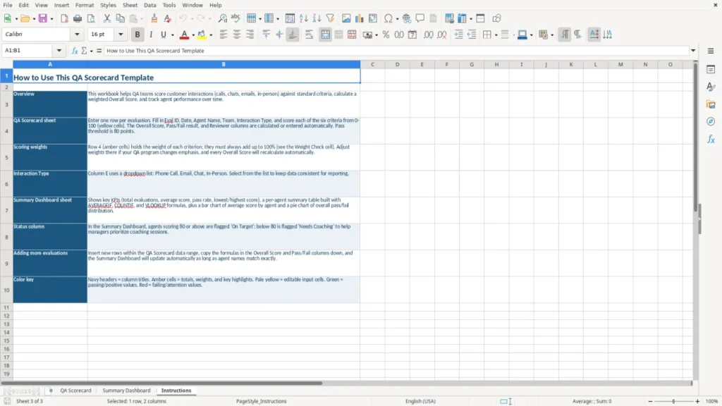Instructions – QA Scorecard Excel – Free Template (2026)