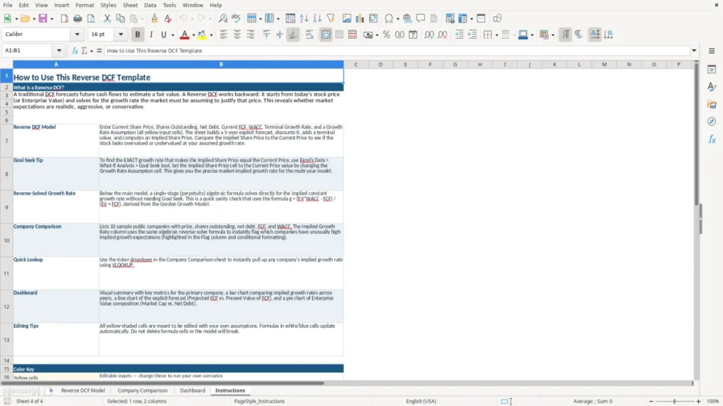 Instructions – Reverse DCF Excel – Free Template (2026)