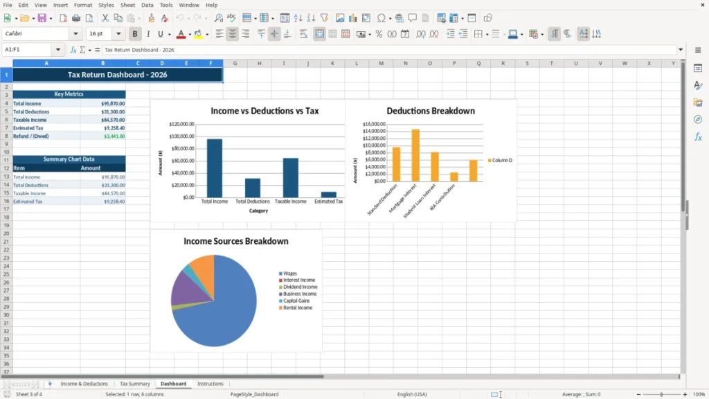 Dashboard – Tax Return Excel – Free Template (2026)
