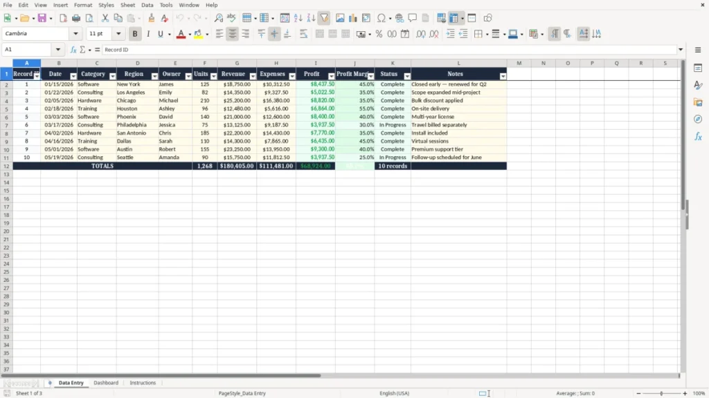 Data Entry – Bar Chart Excel Template