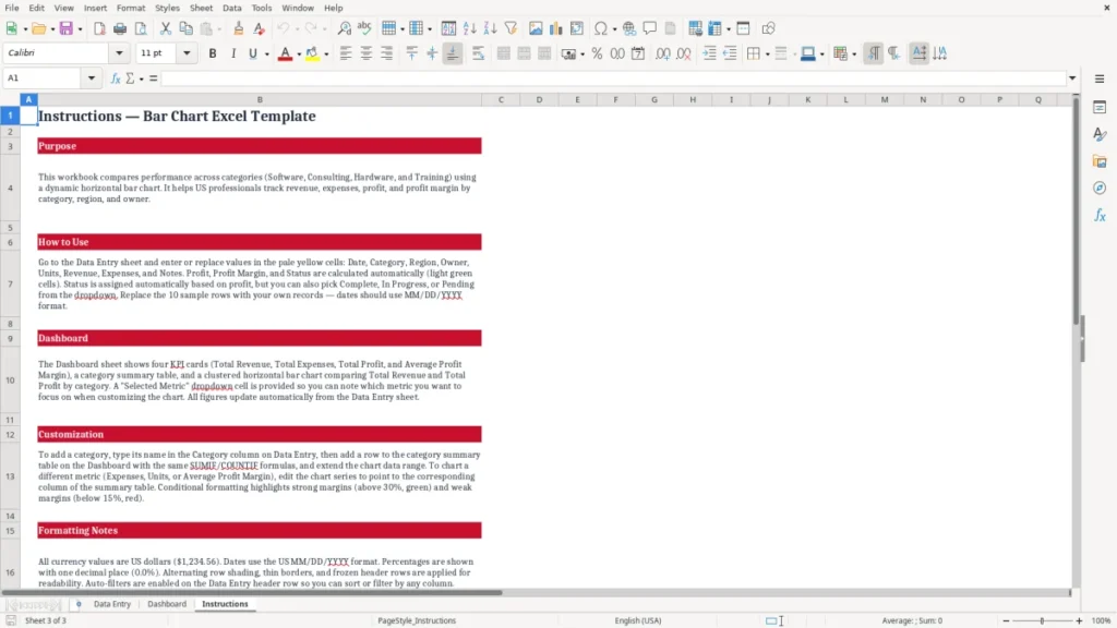 Instructions – Bar Chart Excel Template