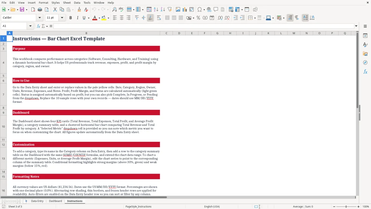 Screenshot 3: tab Instructions - Excel template bar chart excel template