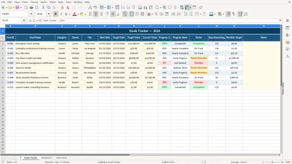 Goals Tracker – Goals Excel Template