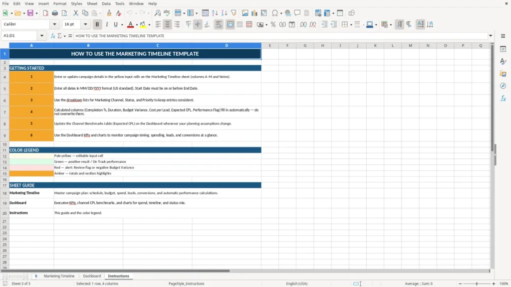 Instructions – Marketing Timeline Excel Template