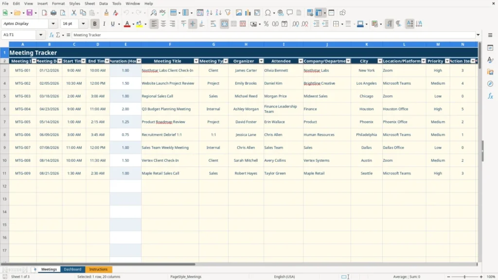 Meetings – Meeting Tracker Excel Template – Free Download (2026)