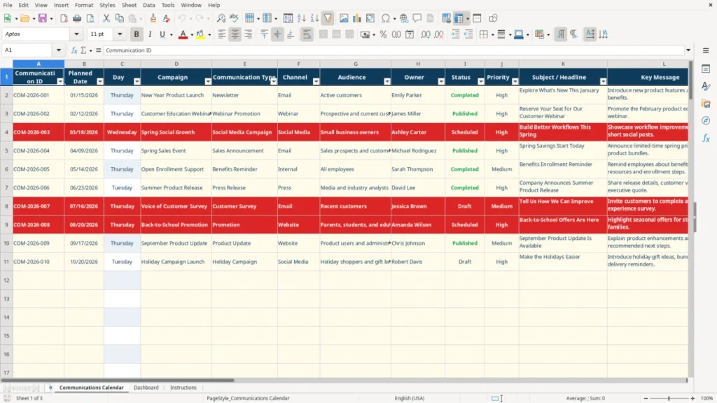 Communications Calendar – Communications Calendar Excel Template – Free (2026)