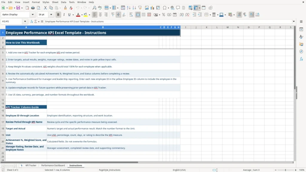 Instructions – Employee Performance KPI Excel Template – Free Download (2026)