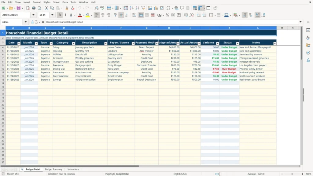 Budget Detail – Financial Budget Excel – Free Template (2026)