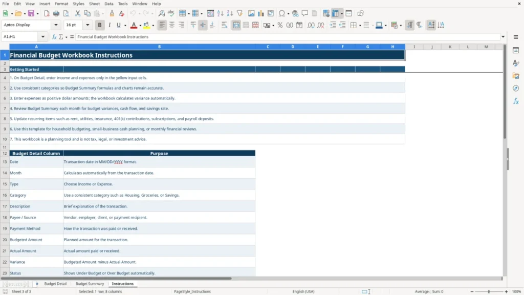 Instructions – Financial Budget Excel – Free Template (2026)