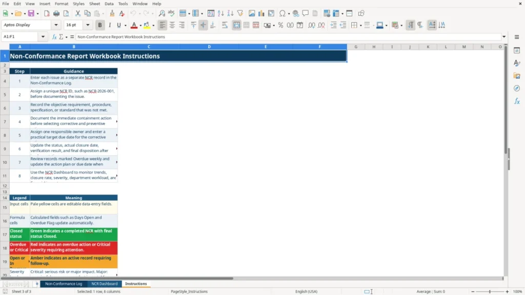 Instructions – Non-Conformance Report Excel Template – Free (2026)