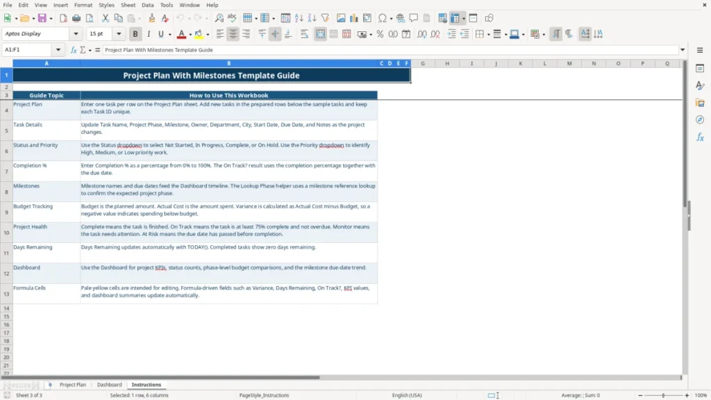 Instructions – Project Plan Excel Template – Free Milestones (2026)